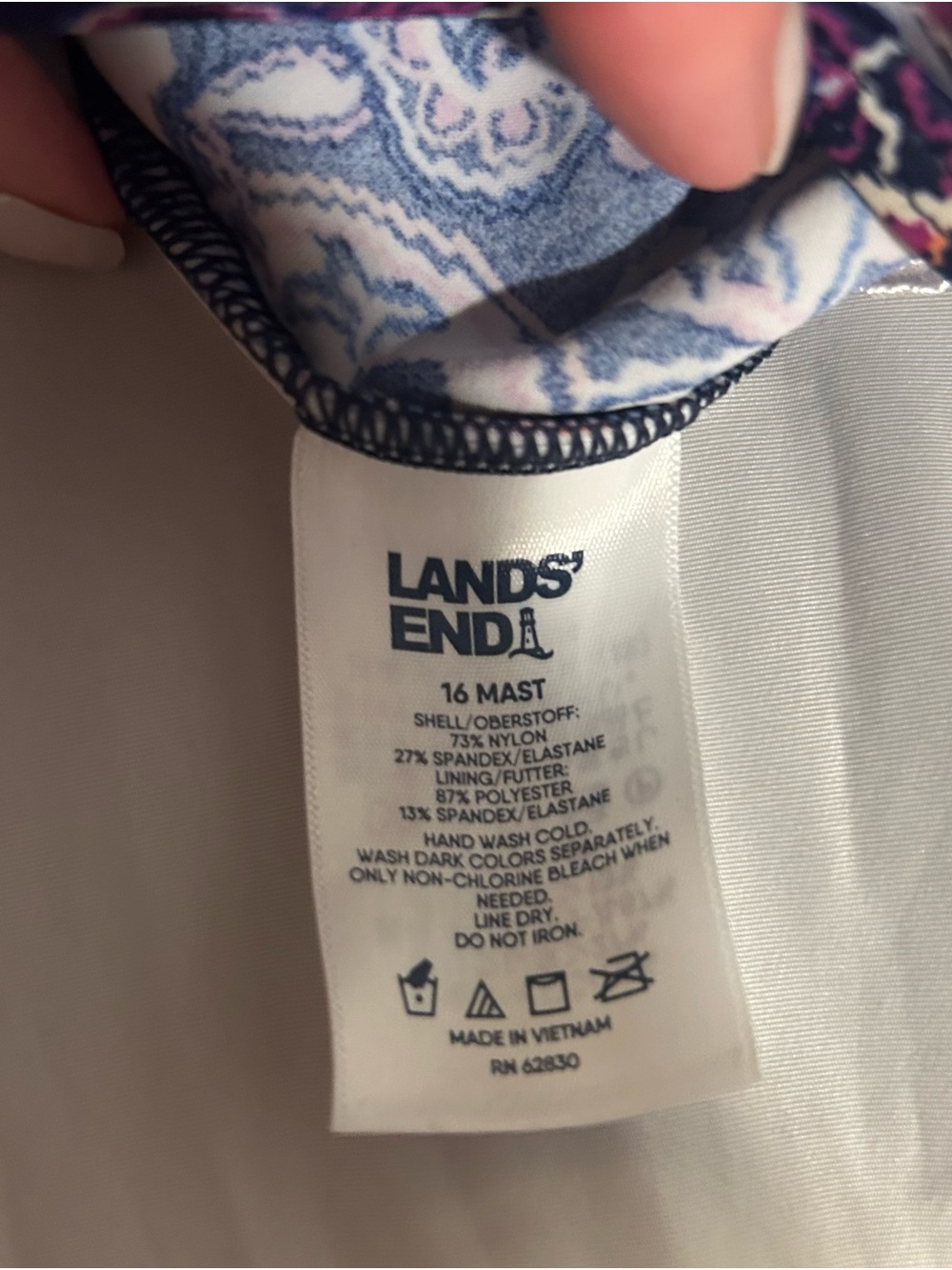 Lands' End Paisley swimsuit in Pink and Navy pattern - Picture 6 of 13